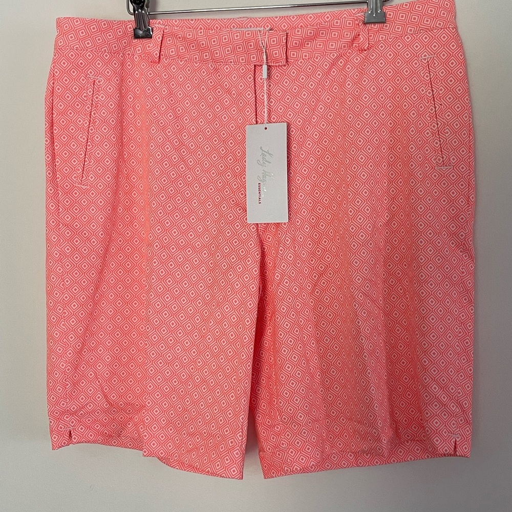 Lady Hagen Women’s Golf Shorts Size 14 Coral Geometric Athletic 10" NEW g18